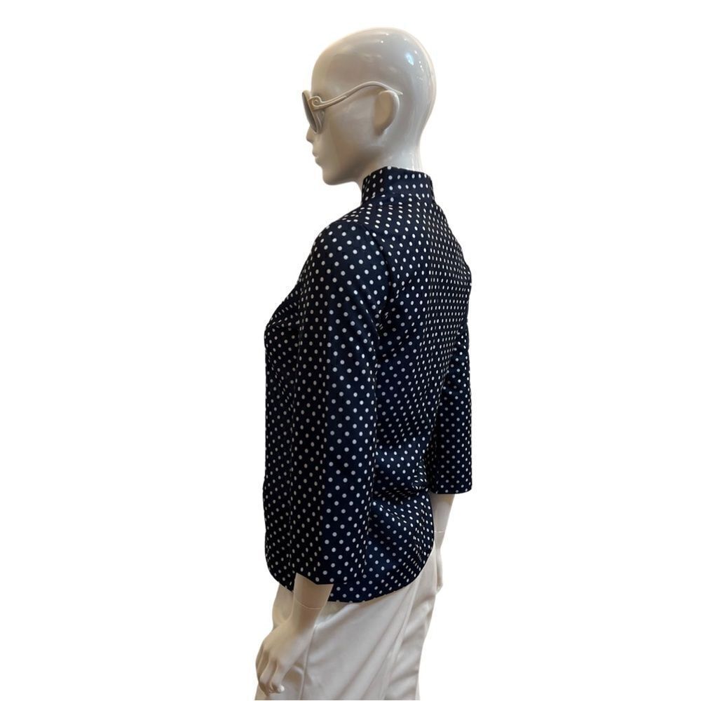 Vintage Handmade 1970s Navy Polka Dot Slit Neck 2 Pocket Popover Blouse - Picture 4 of 5